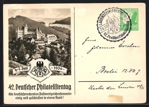 AK Lauenstein, 42. Deutscher Philatelistentag 1936, Ganzsache