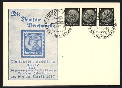 AK Berlin, Nationale Ausstellung Die Deutsche Briefmarke 1937, Ganzsache