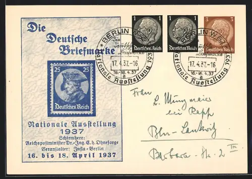 AK Berlin, Nationale Ausstellung Die Deutsche Briefmarke 1937, Ganzsache