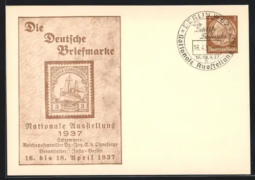 AK Berlin, Nationale Ausstellung Die Deutsche Briefmarke 1937, Ganzsache