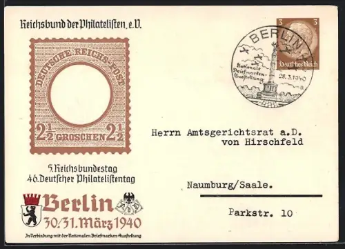 AK Berlin, 46. Deutscher Philatelistentag 1940, Ganzsache