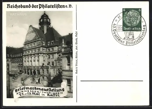 AK Kassel, Rathaus, Briefmarken-Ausstellung, Reichsbund der Philatelisten e. V., Ganzsache