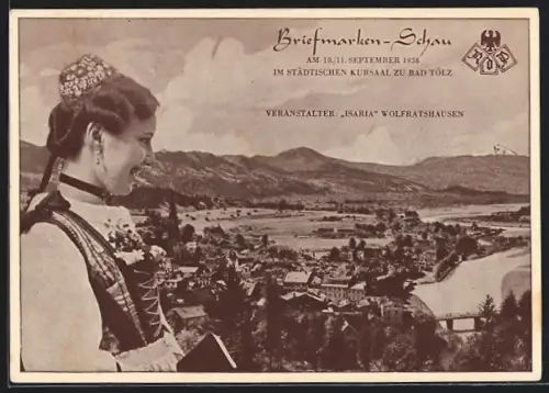AK Bad Tölz, Briefmarken-Schau 1938, Veranstalter Isaria Wolfratshausen, Ganzsache
