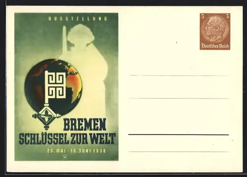 AK Bremen, Ausstellung Schlüssel zur Welt, 1938, Ganzsache