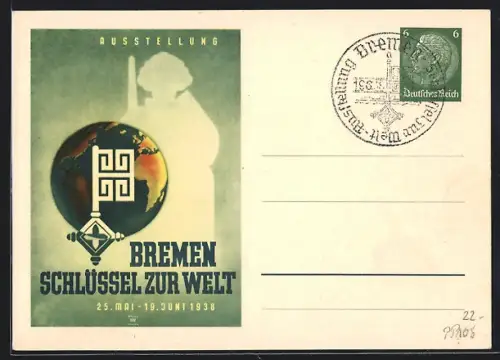 AK Bremen, Ausstellung Schlüssel zur Welt, 1938, Ganzsache