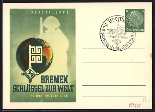 AK Bremen, Ausstellung Schlüssel zur Welt, 1938, Ganzsache