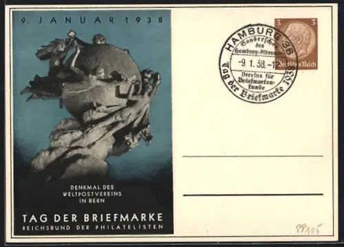 AK Tag der Briefmarke 1938, Denkmal des Weltpostvereins Bern, Ganzsache