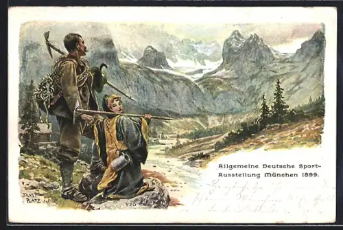 Künstler-AK Ernst Platz: München, Allgemeine Deutsche Sport-Ausstellung 1899, Ganzsache Bayern
