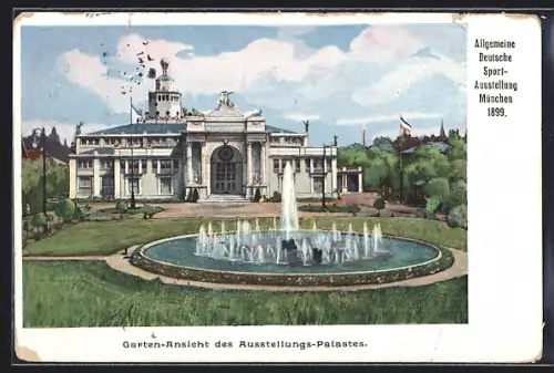 AK München, Allgemeine Deutsche Sport-Ausstellung 1899, Ausstellungspalast, Ganzsache Bayern