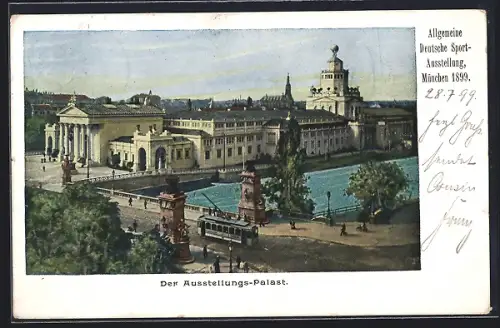 AK München, Allgemeine Deutsche Sport-Ausstellung 1899, Ausstellungs-Palast, Ganzsache Bayern