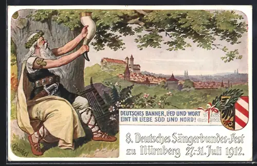 AK Nürnberg, VIII. Deutsches Sängerbundesfest 1912, Wappen, Ganzsache Bayern