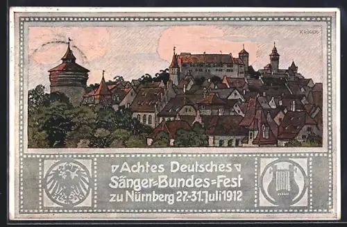 AK Nürnberg, Achtes Deutsches Sänger-Bundes-Fest 1912, Ortsansicht, Ganzsache Bayern
