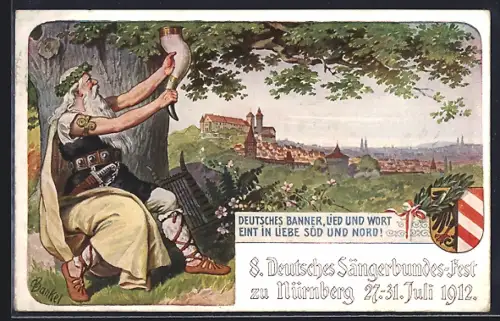 AK Nürnberg, VIII. Deutsches Sängerbundesfest 1912, Wappen, Ganzsache Bayern