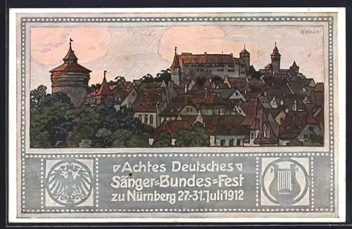 AK Nürnberg, Achtes Deutsches Sänger-Bundes-Fest 1912, Ortsansicht, Ganzsache Bayern