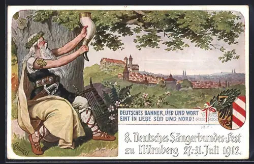 AK Nürnberg, VIII. Deutsches Sängerbundesfest 1912, Wappen, Ganzsache Bayern