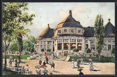 Künstler-AK München, Bayrische Gewerbeschau 1912, Hauptrestaurant, Ganzsache Bayern