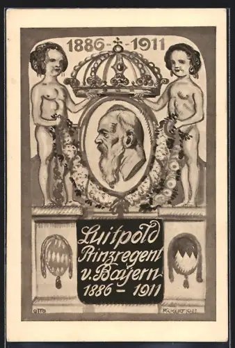AK Porträt Prinzregent Luitpolds v. Bayern, Krone, Ganzsache Bayern
