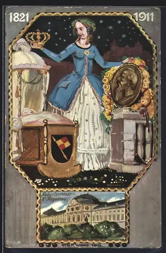 AK 90. Geburtstag von Prinzregent Luitpold 1911, Geburtsschloss des Regenten, Bavaria, Ganzsache Bayern
