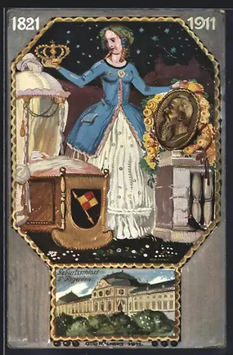 AK 90. Geburtstag von Prinzregent Luitpold 1911, Geburtsschloss des Regenten, Bavaria, Ganzsache Bayern
