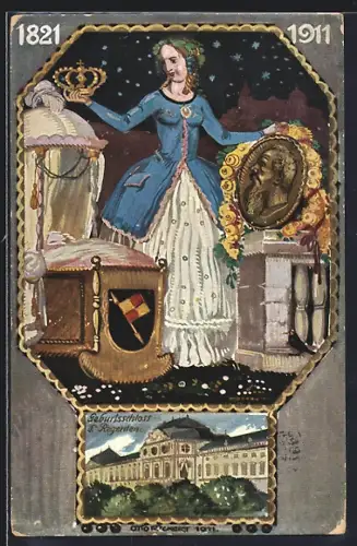 AK 90. Geburtstag von Prinzregent Luitpold 1911, Geburtsschloss des Regenten, Bavaria, Ganzsache Bayern