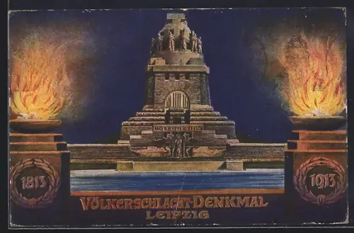 Künstler-AK Leipzig, Völkerschlacht-Denkmal, 1813-1913, Ganzsache