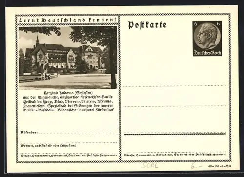 AK Kudowa /Schlesien, Kurhotel Fürstenhof, Ganzsache Lernt Deutschland kennen