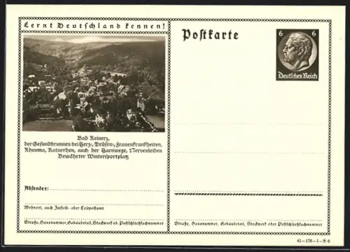 AK Bad Reinerz, Ortsansicht aus der Vogelschau, Ganzsache Lernt Deutschland kennen