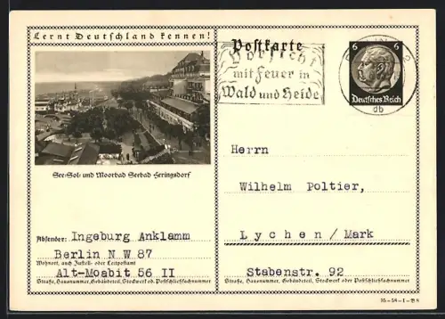 AK Heringsdorf, Kurhausterrassen mit Blick auf den Ort, Ganzsache