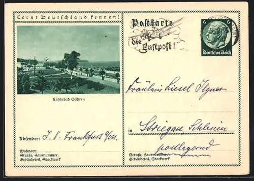 AK Göhren /Rügen, Promenade an der Küste, Ganzsache Lernt Deutschland kennen