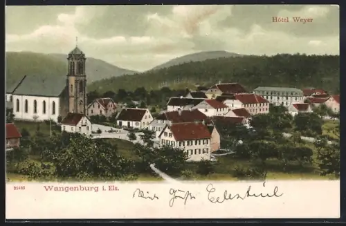 AK Wangenburg i Els., Vue du village avec l`église et les collines environnantes