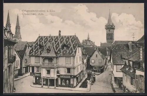 AK Obernai /Als., Vue sur la rue principale et les tours historiques