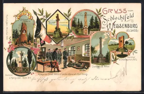 AK Weissenburg /Elsass, Denkmäler aus dem Schlachtfeld bei Weissenburg