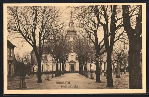 AK Brumath, Schlosskirche vom Weg aus gesehen