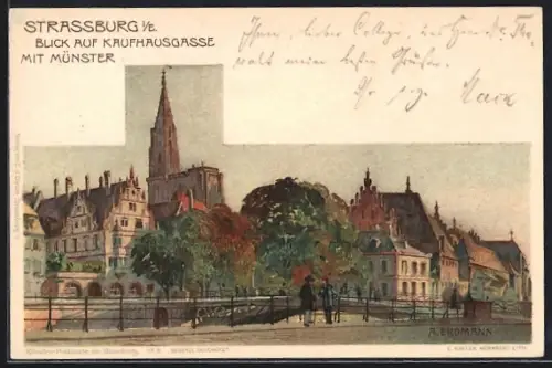 AK Strassburg i. E., Blick auf Kaufhausgasse mit Münster
