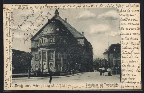 AK Strassburg, Stadttheater mit Theaterbrücke
