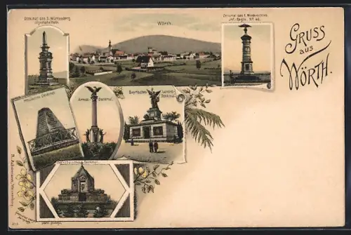 AK Wörth, Monuments et vue panoramique du village