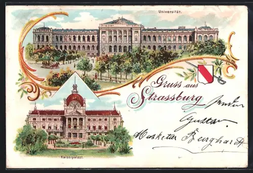 AK Strasbourg, Université et Palais impérial avec décorations florales