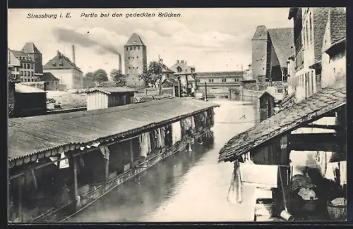 AK Strassburg i. Els., Partie bei den gedeckten Brücken