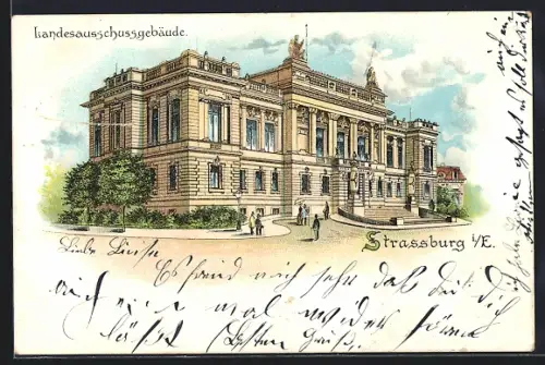 Lithographie Strassburg i. E., Partie am Landesauschussgebäude