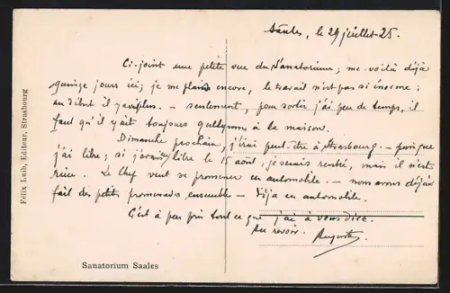 AK Saales, Vue du Sanatorium entouré de forêt