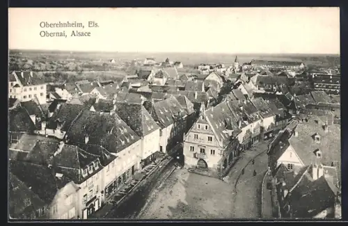 AK Obernai /Alsace, Vue aérienne des toits et des rues de la vieille ville