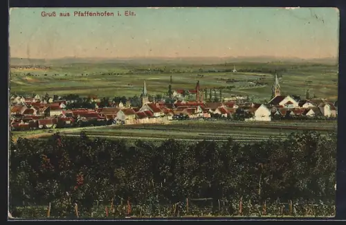 AK Pfaffenhofen i. Els, Vue sur le village entouré de champs et collines