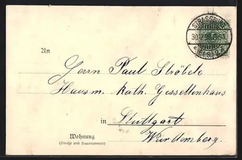 Mondschein-AK Strassburg, Kaiserspalast im Schnee, Neujahr