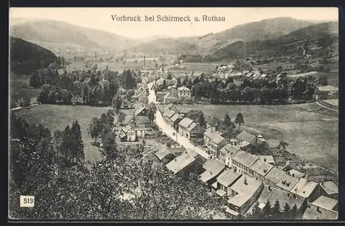 AK Vorbruck /Schirmeck, Vue sur le village entouré de collines et de forêts