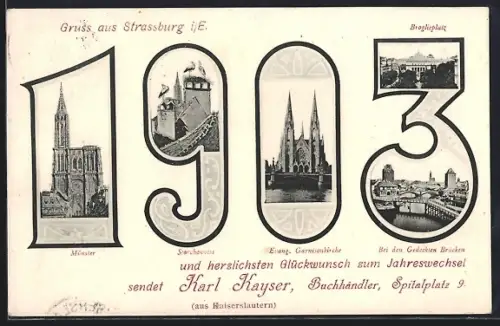 AK Strasbourg, Vues de la ville en 1903 avec la Cathédrale et la Gare centrale