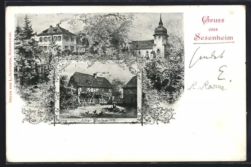 AK Sesenheim, Église et maison alsacienne en 1770