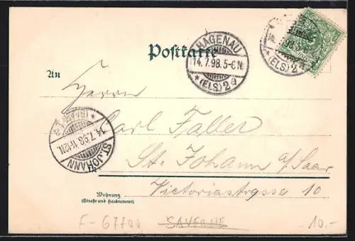 AK Zabern, Vue des ruines du château de Greifenstein et tour dans la forêt