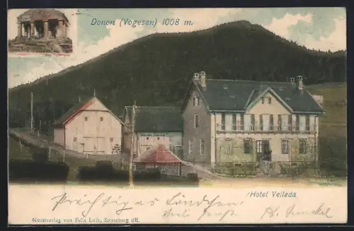 AK Donon /Vogesen, Hôtel Velleda avec le mont en arrière-plan