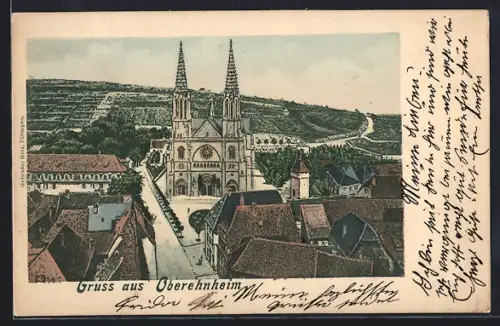 AK Oberehnheim, Vue de l`église avec les collines en arrière-plan