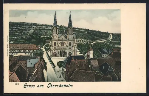 AK Oberehnheim, Vue de l`église avec les collines en arrière-plan